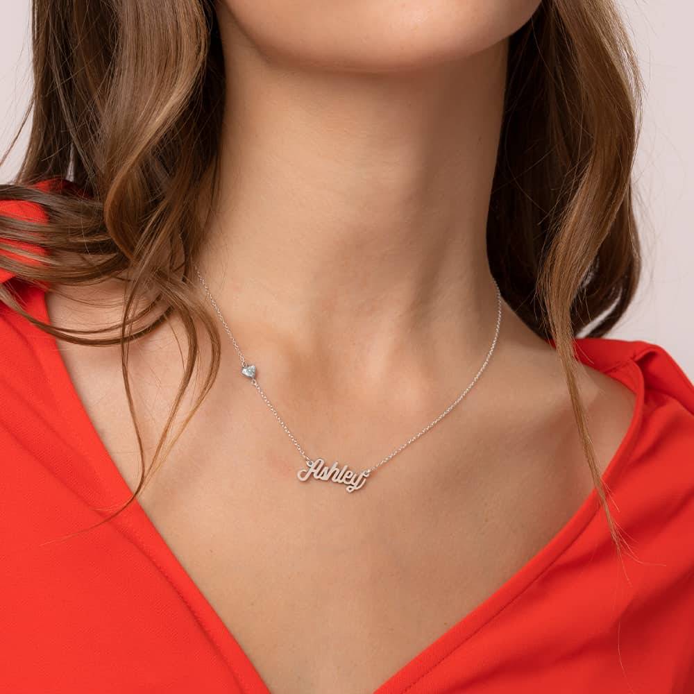 Twirl Script Name Necklace With Heart Diamond in Sterling Silver product photo