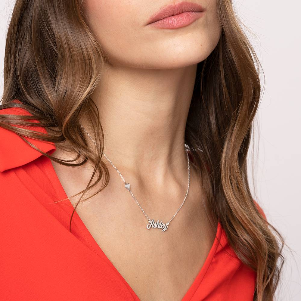 Twirl Script Name Necklace With Heart Diamond in Sterling Silver-3 product photo