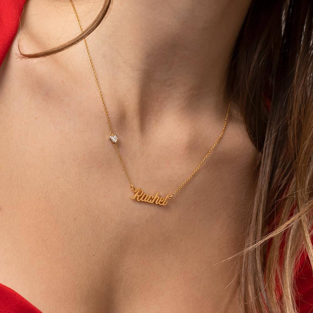 Twirl Script Name Necklace With Heart Diamond in 18K Gold Vermeil product photo