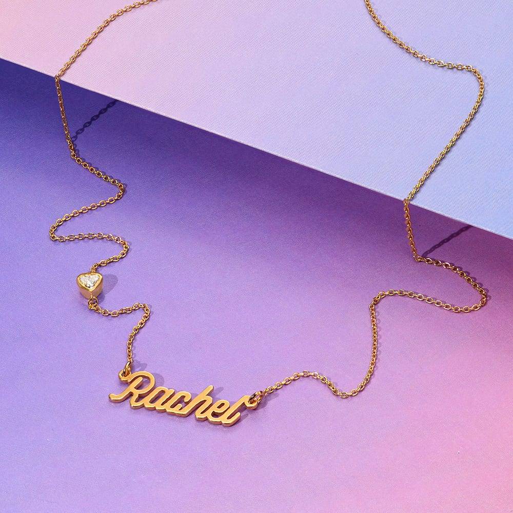 Twirl Script Name Necklace With Heart Diamond in 18K Gold Vermeil product photo
