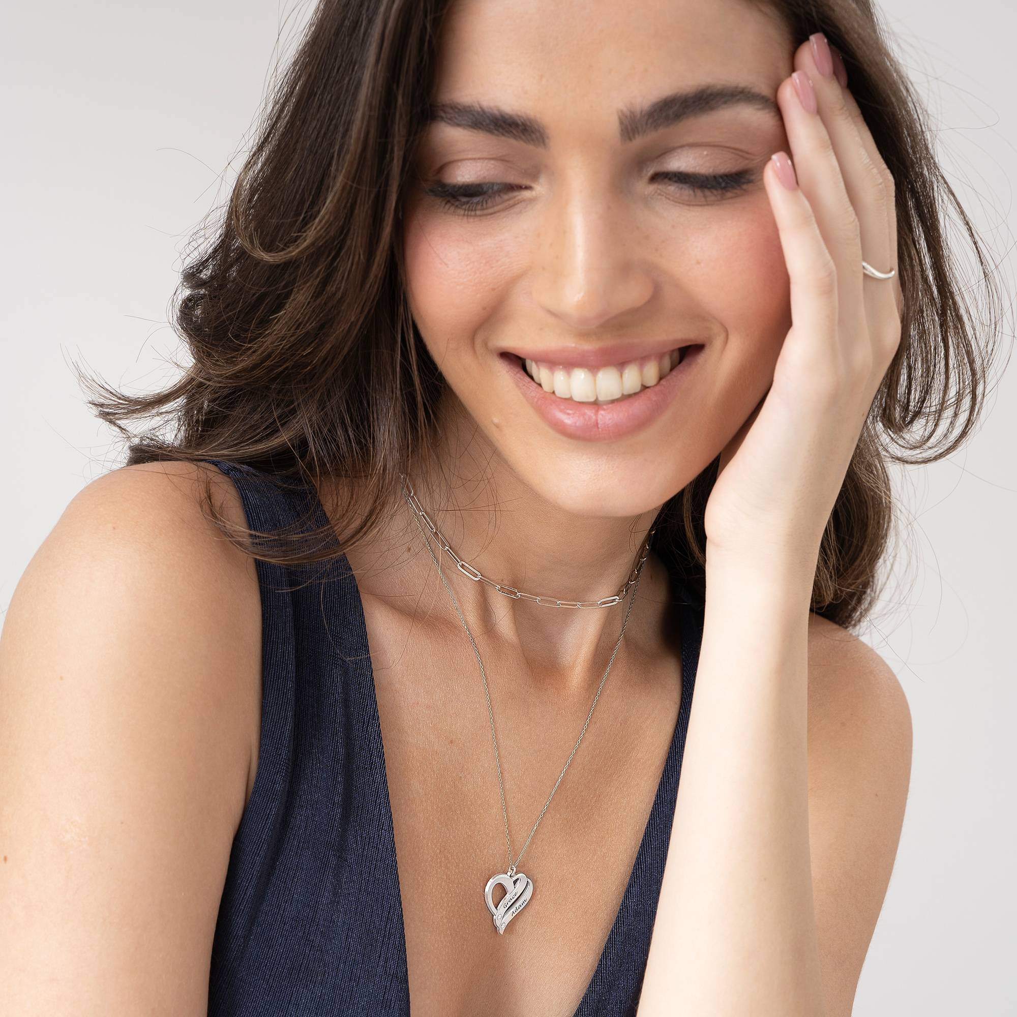 Två Hjärtan För Evigt Halsband med Diamanter i 10K Vitt Guld-2 produktbilder