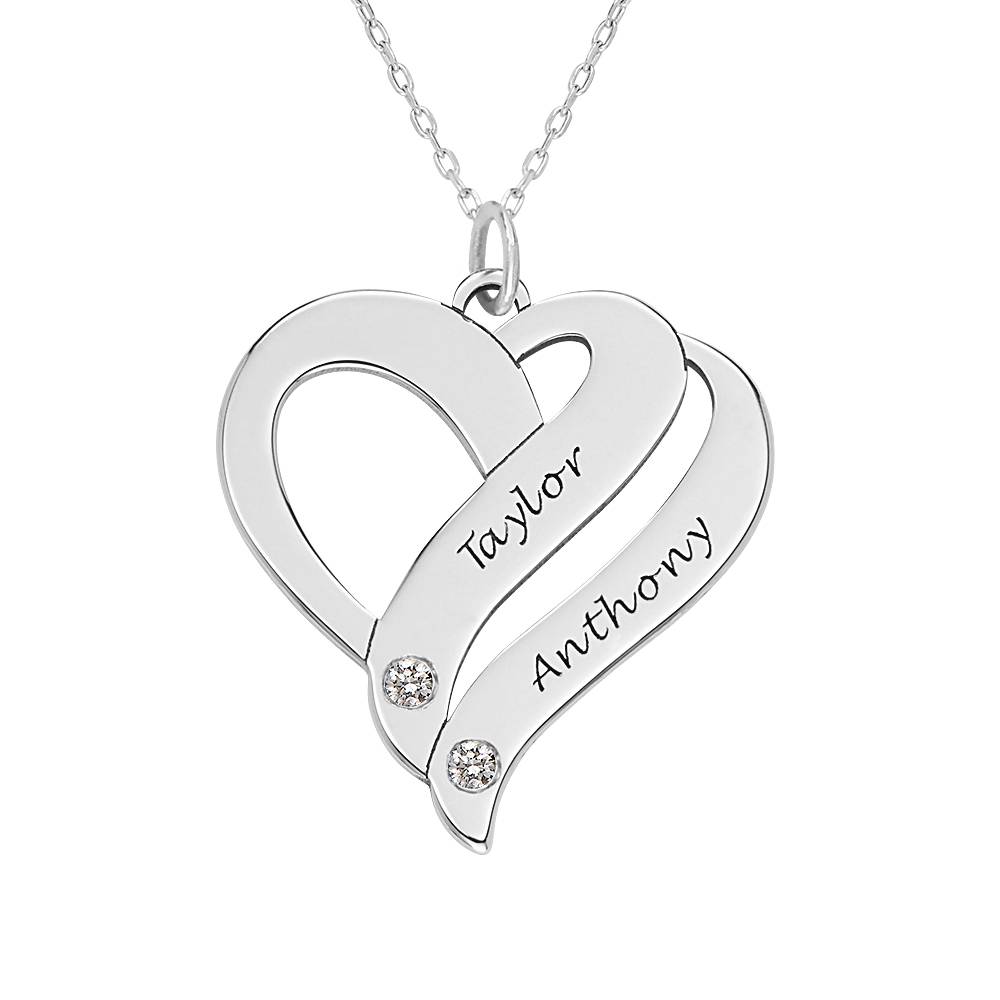 Two Hearts Forever One Necklace with Diamonds in 10K White Gold-1 product photo
