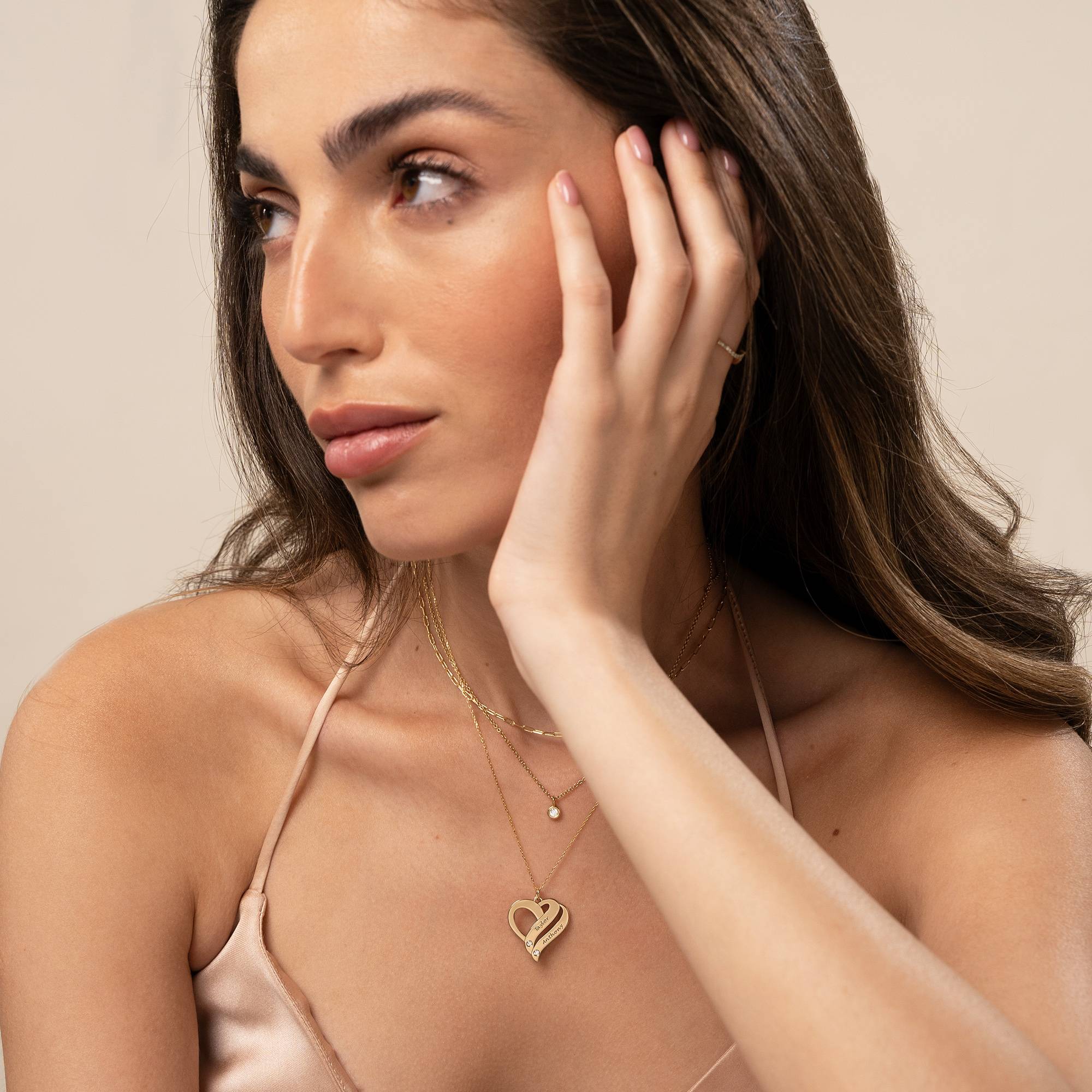 Två Hjärtan För Evigt Halsband med Diamanter i 10K Guld-3 produktbilder
