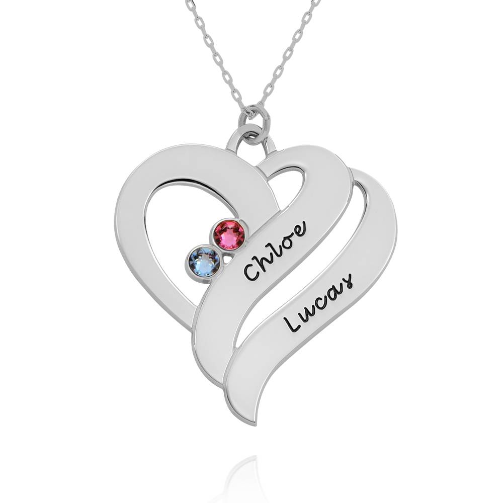 Two Hearts Forever One Necklace with Birthstones in 10K White Gold product photo