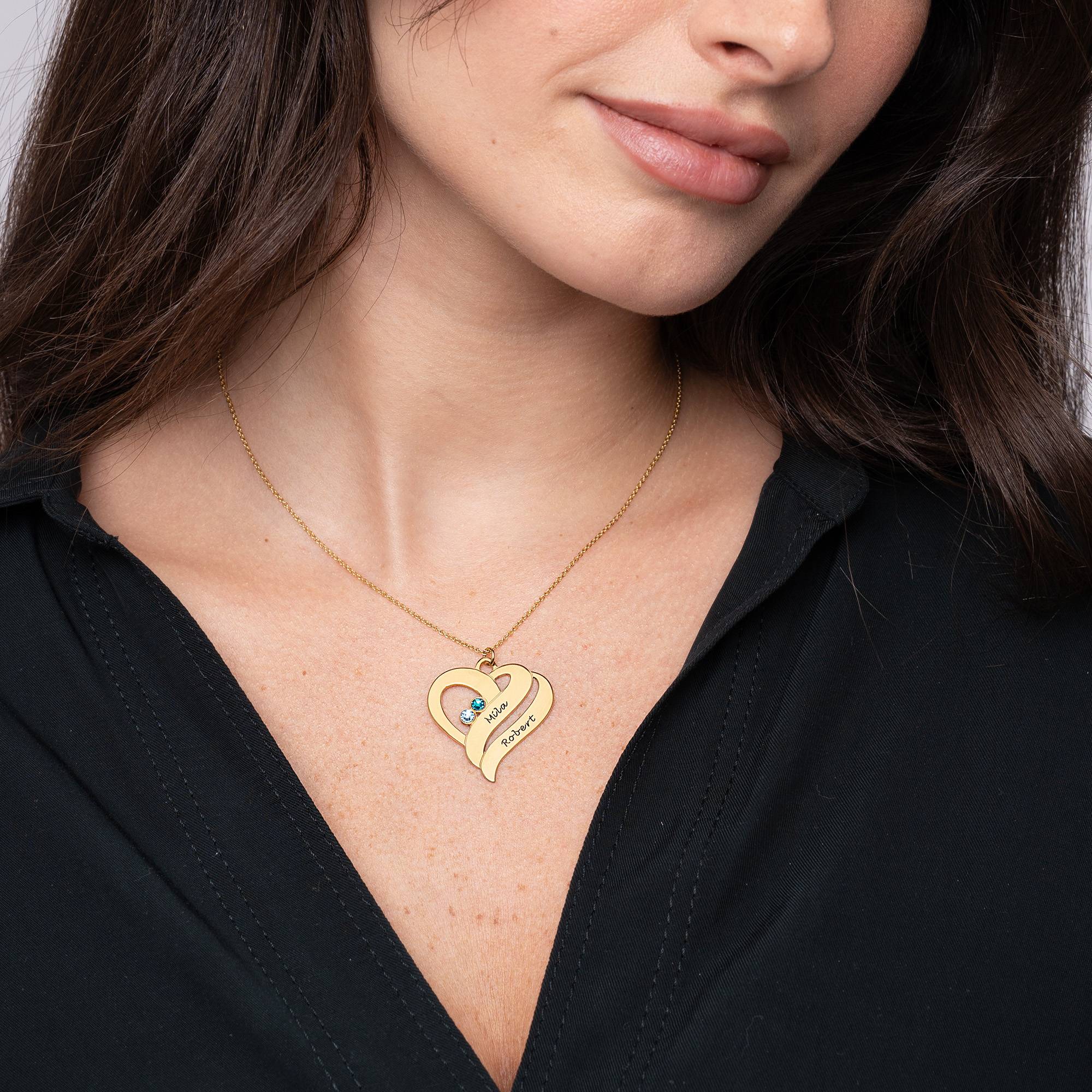 To hjerter banker som èt-halskæde med fødselssten i forgyldt sølv-3 produkt billede