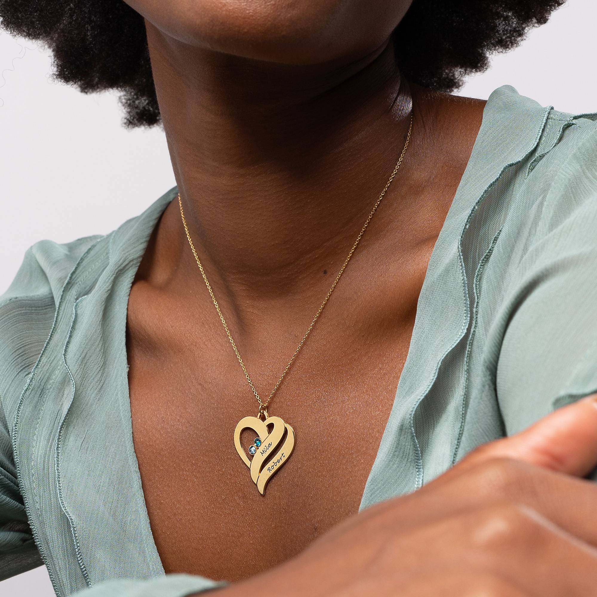 To hjerter banker som èt-halskæde med fødselssten i guld vermeil-3 produkt billede