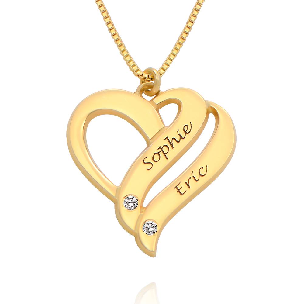 Två Hjärtan För Evigt Halsband med Diamanter i Guldplätering produktbilder