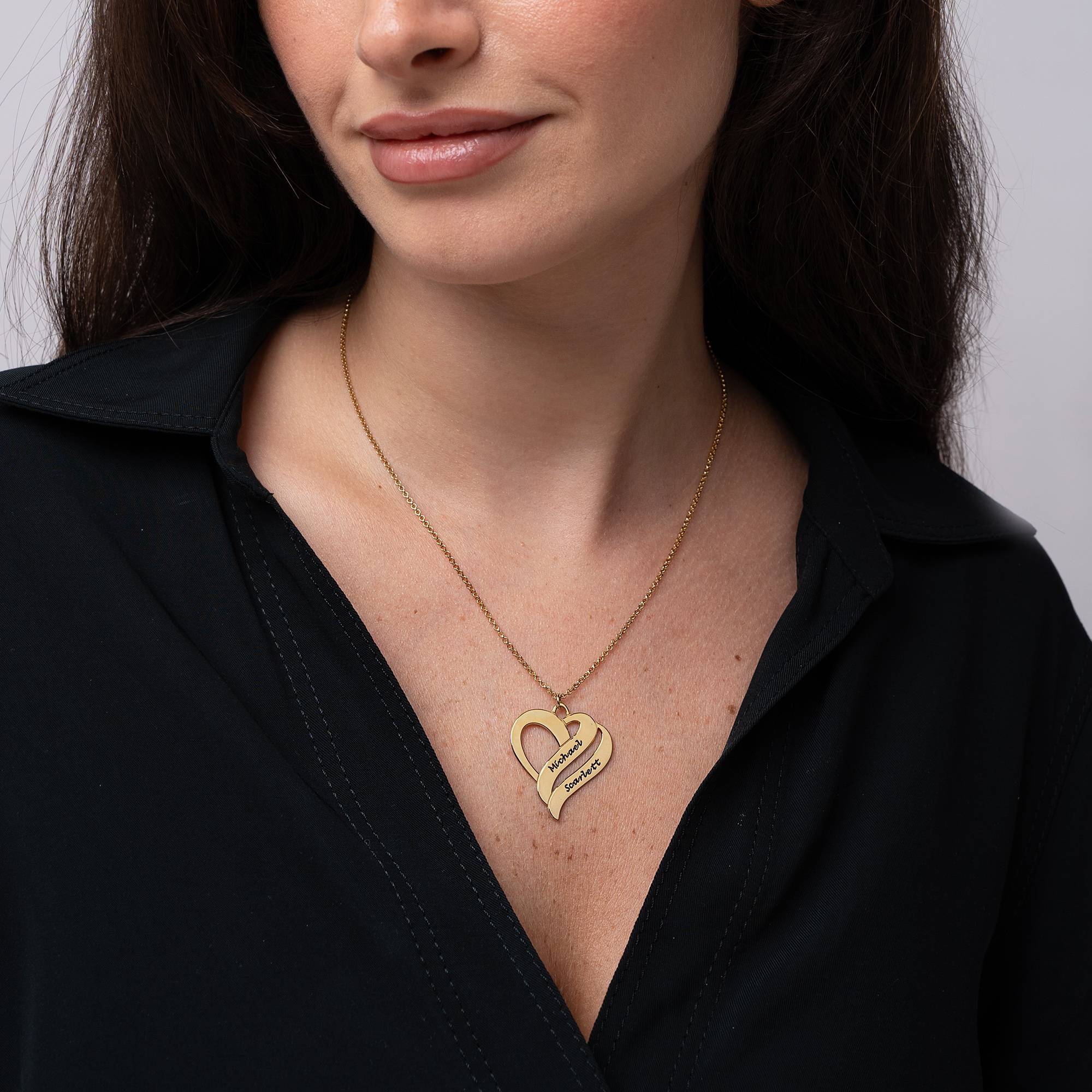 Två hjärtan för evigt-halsband i 18k guldplätering-5 produktbilder