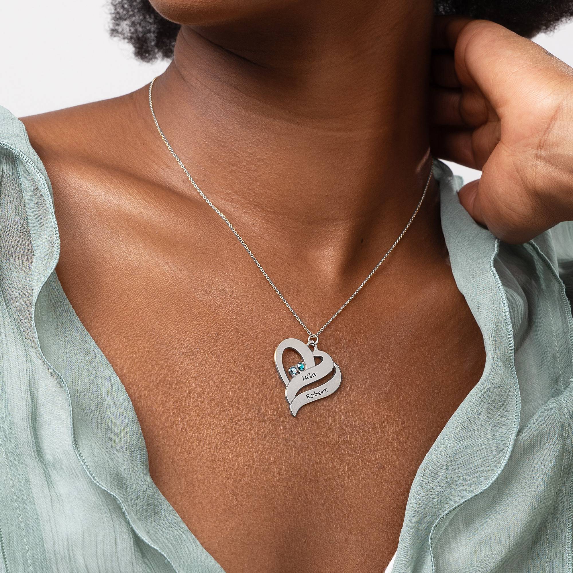Två hjärtan för evigt - halsband med månadsstenar-2 produktbilder
