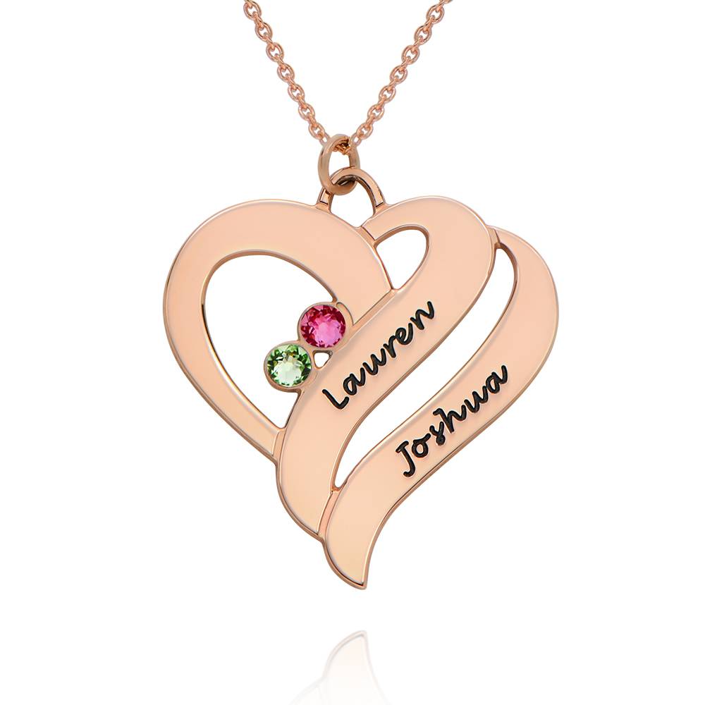 Two Hearts Forever One Necklace with Birthstones in 18K Rose Gold Plating-1 product photo
