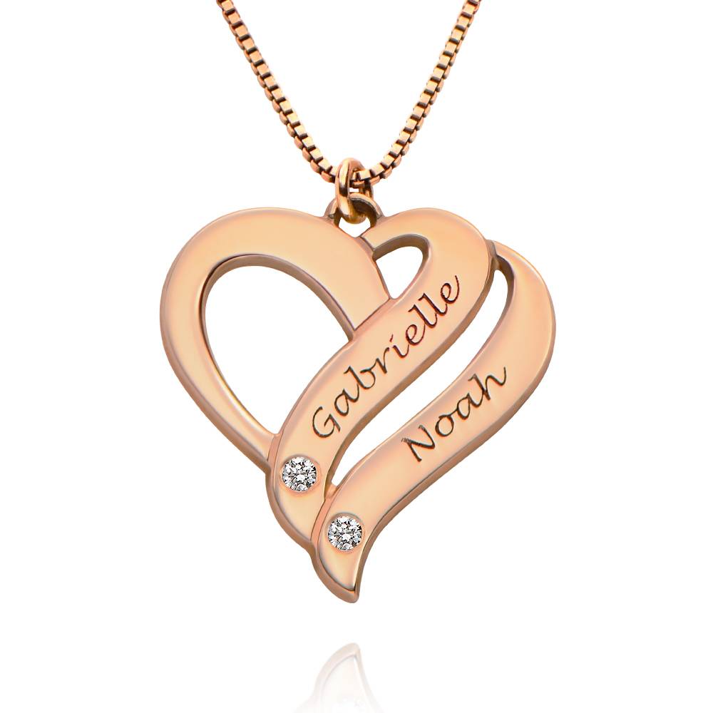 Two Hearts Forever One Rose Gold Plated with Diamonds Necklace product photo