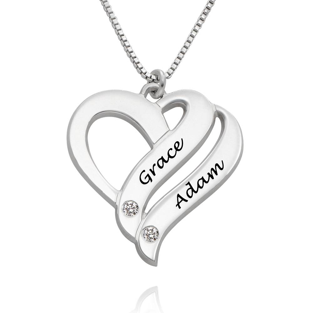 Twee Harten voor Altijd Eén Ketting met Diamanten in 925 Zilver