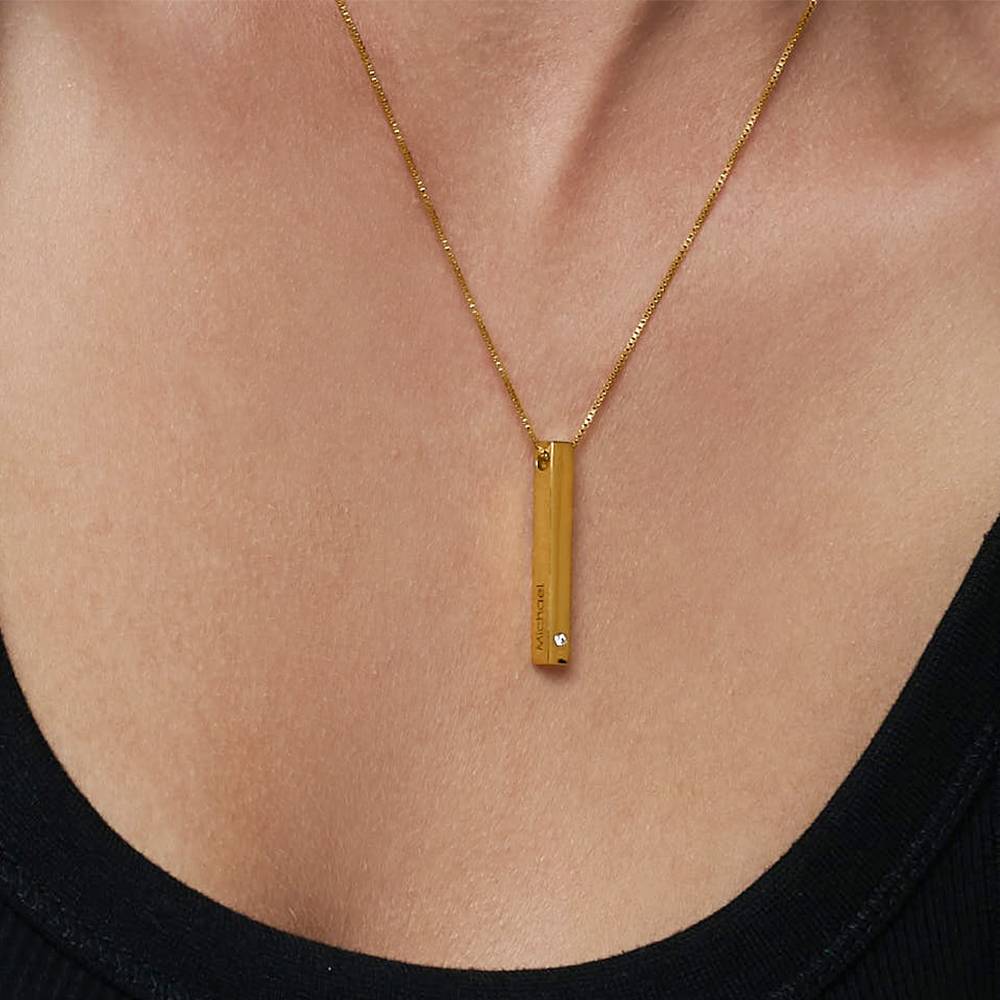 Totem 3D Bar Necklace with Diamond in 18ct Gold Vermeil-5 product photo