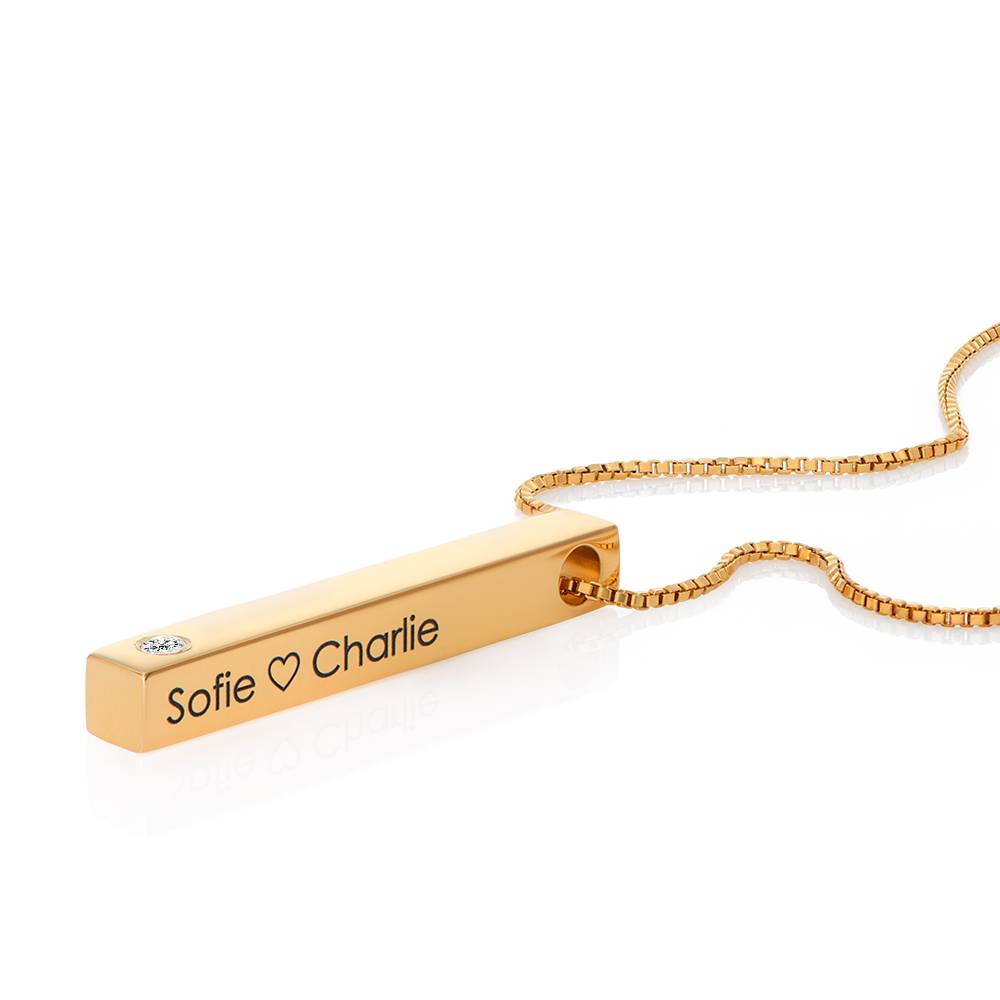 Totem 3D Bar Necklace with Diamond in 18ct Gold Vermeil-3 product photo