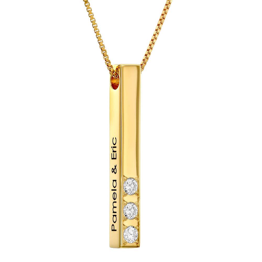 "Totem" collar de barra vertical 3D  Chapado en Oro Rosa de 18K con 1 a 3 Diamantes-1 foto de producto