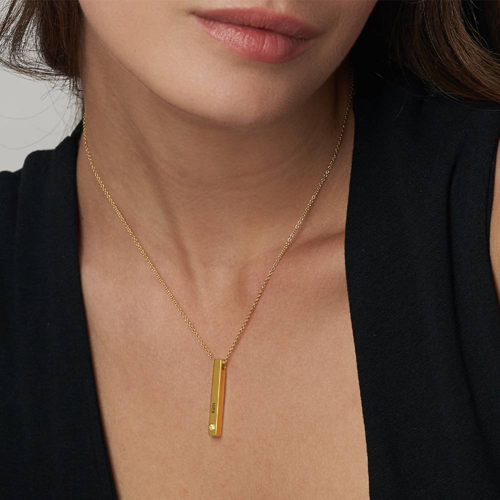 Vertical 3d Bar Necklace with Diamonds in 18k Gold Plating-1 product photo