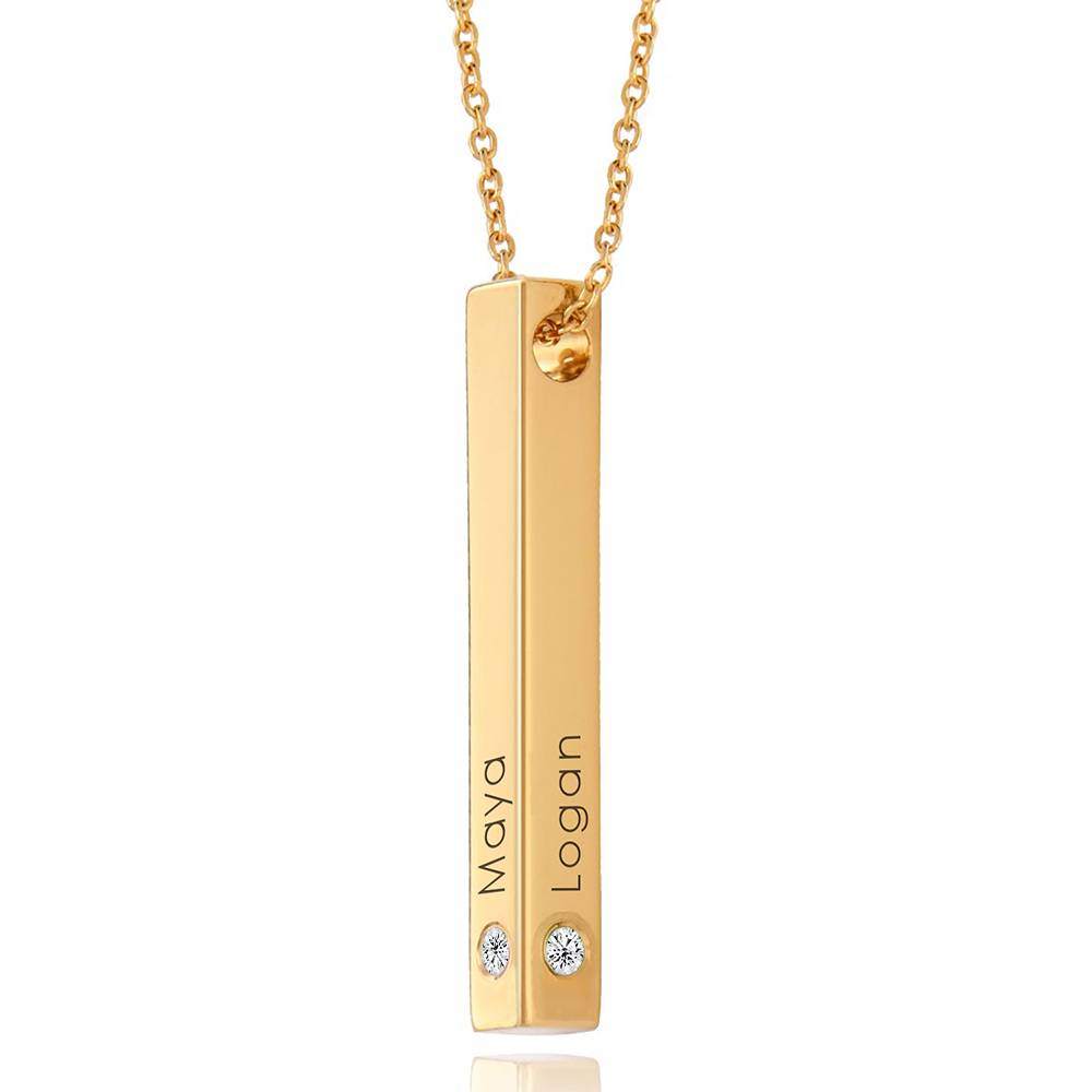 Vertical 3d Bar Necklace with Diamonds in 18k Gold Plating product photo
