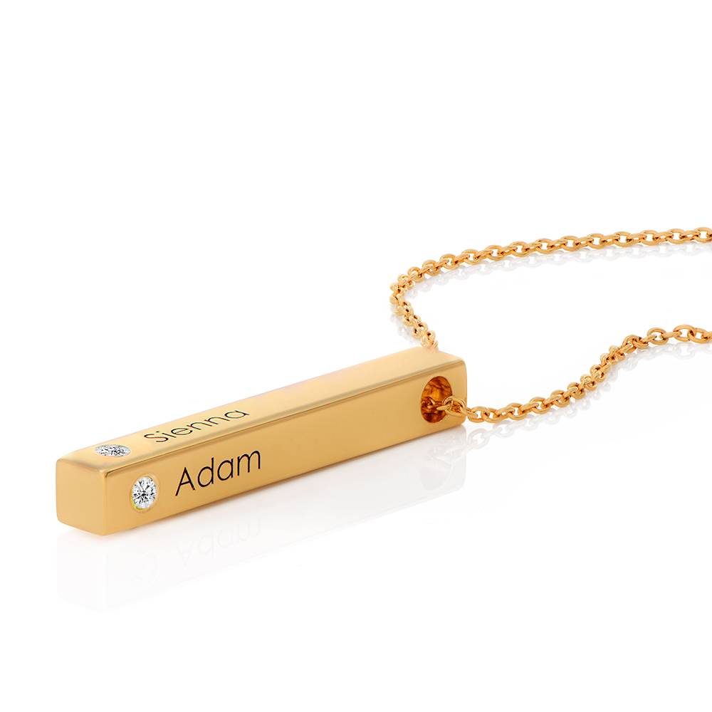 Vertical 3d Bar Necklace with Diamonds in 18k Gold Plating-4 product photo