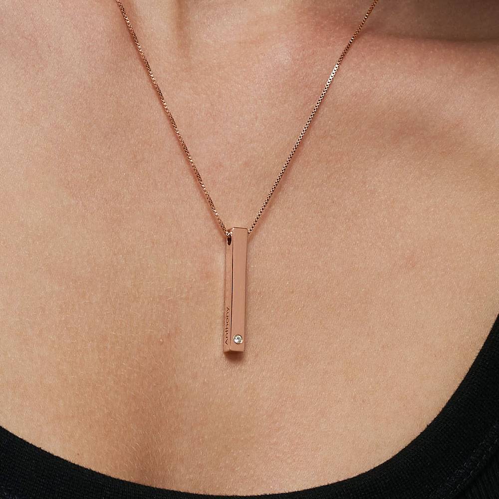 Totem 3D Bar Necklace in 18ct Rose Gold Plating with Diamond-1 product photo