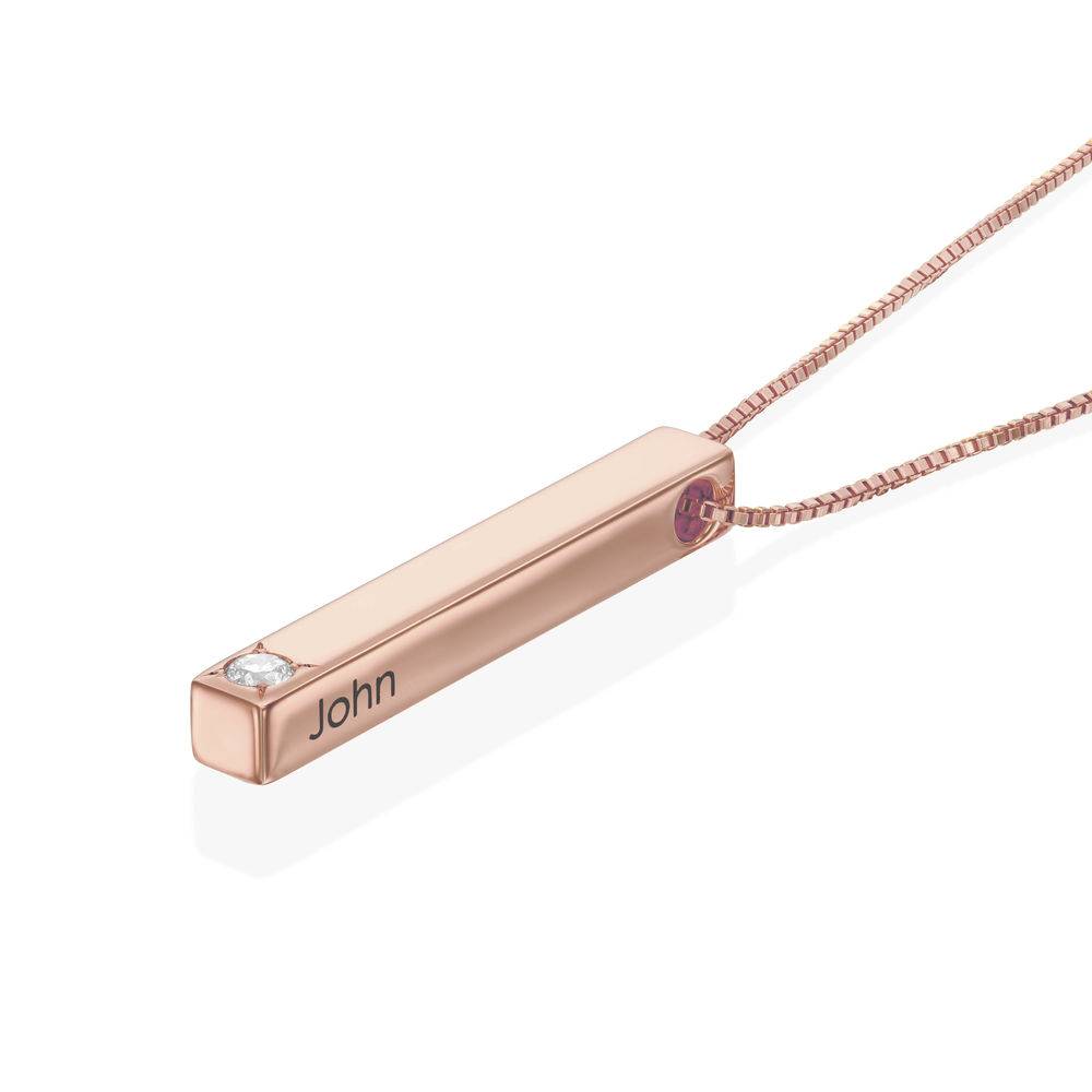 "Totem" collar de barra vertical 3D Chapado en Oro Rosa de 18K con 1 a 3 Diamantes-2 foto de producto