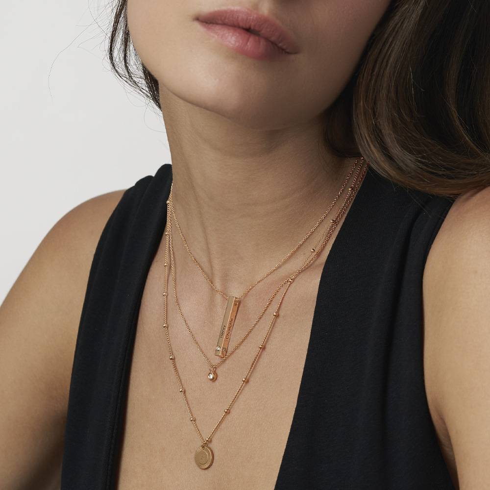 Vertical 3d Bar Necklace with Diamonds in 18k Rose Gold Vermeil-2 product photo