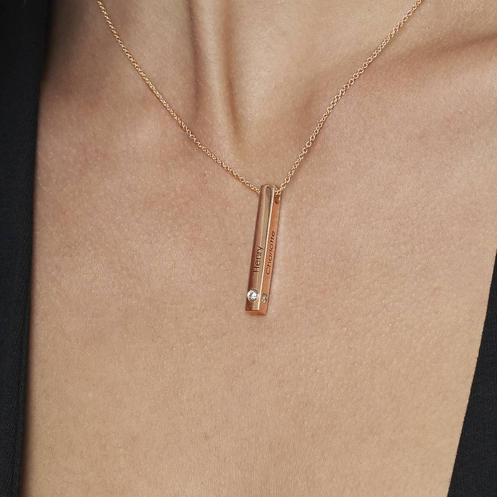 Vertical 3d Bar Necklace in Rose Gold with  Diamonds-1 product photo