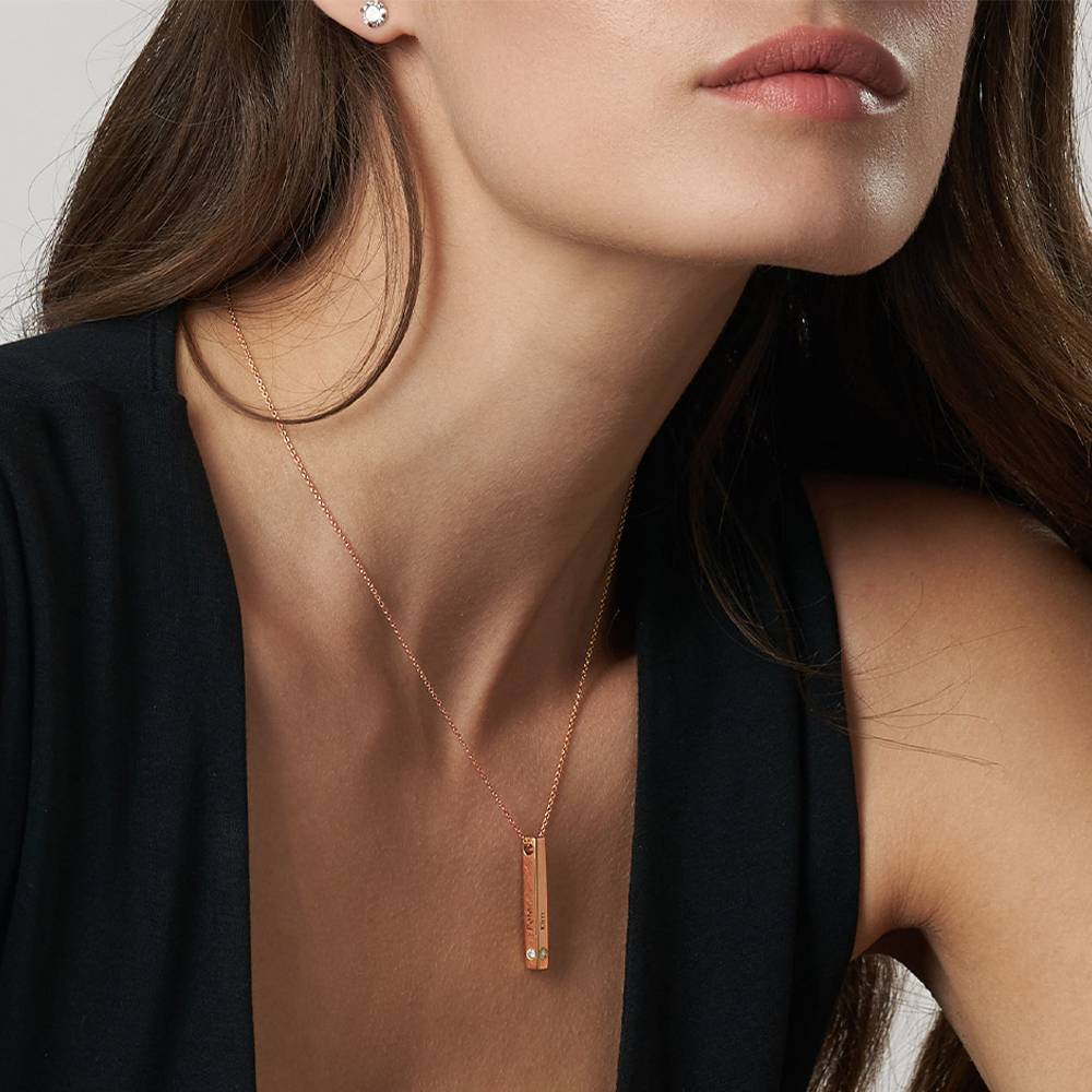 Vertical 3d Bar Necklace with Diamonds in 18k Rose Gold Plating-6 product photo