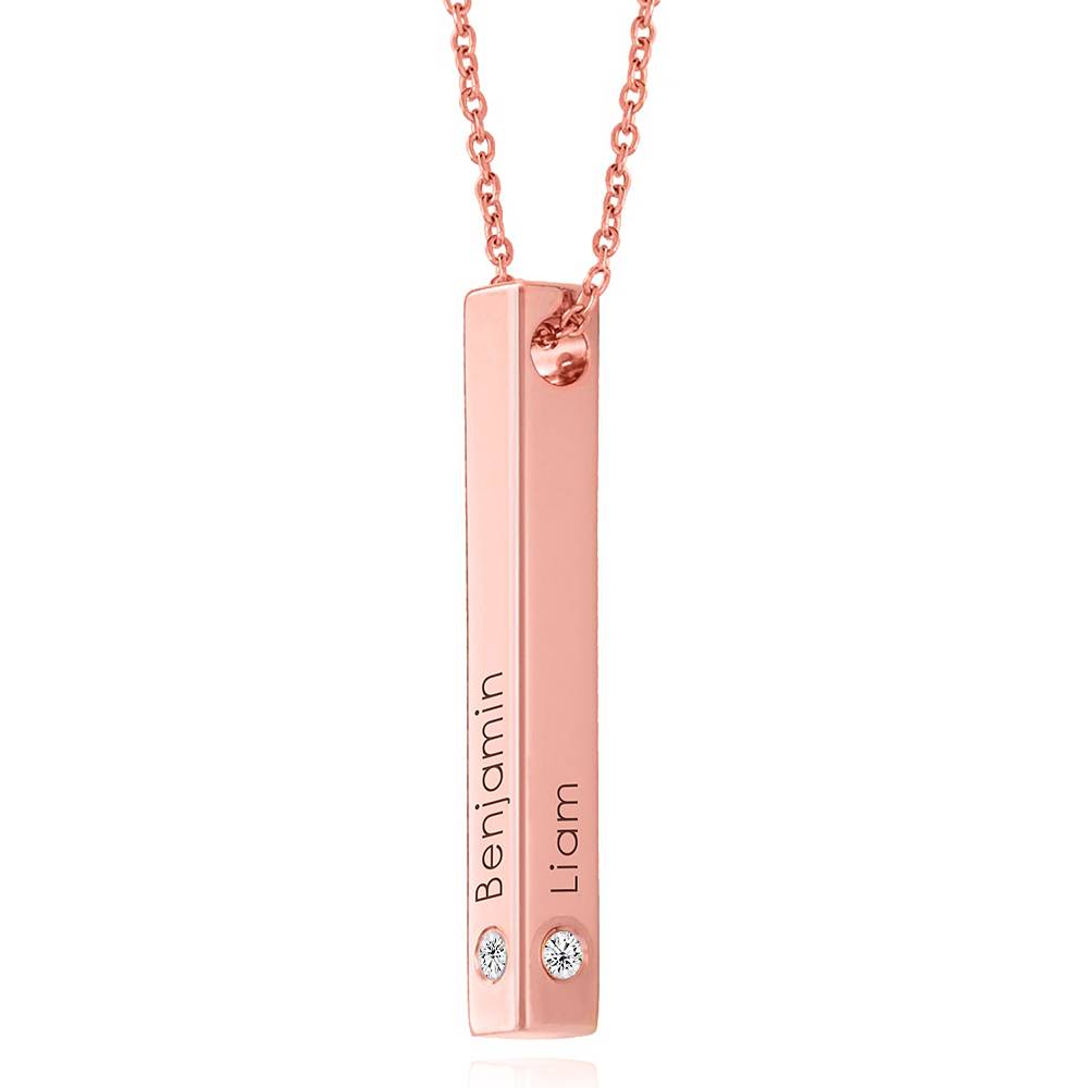 Vertical 3d Bar Necklace with Diamonds in 18k Rose Gold Plating product photo