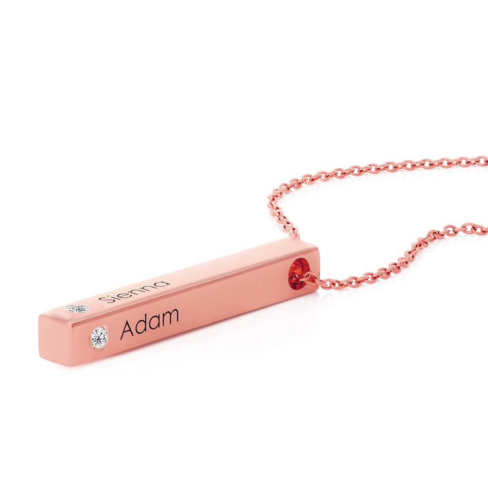 Vertical 3d Bar Necklace in Rose Gold Plating with  Diamonds-3 product photo
