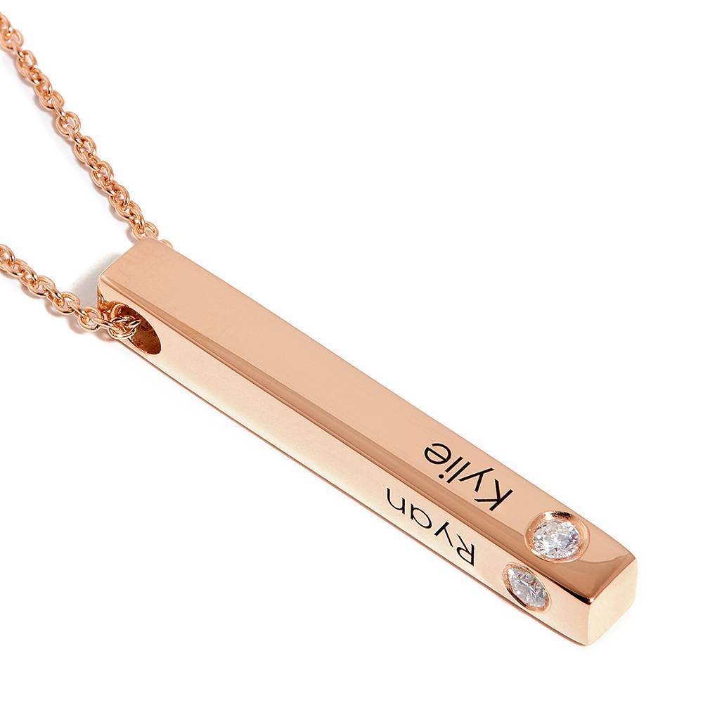 Vertical 3d Bar Necklace with Diamonds in 18k Rose Gold Plating-1 product photo