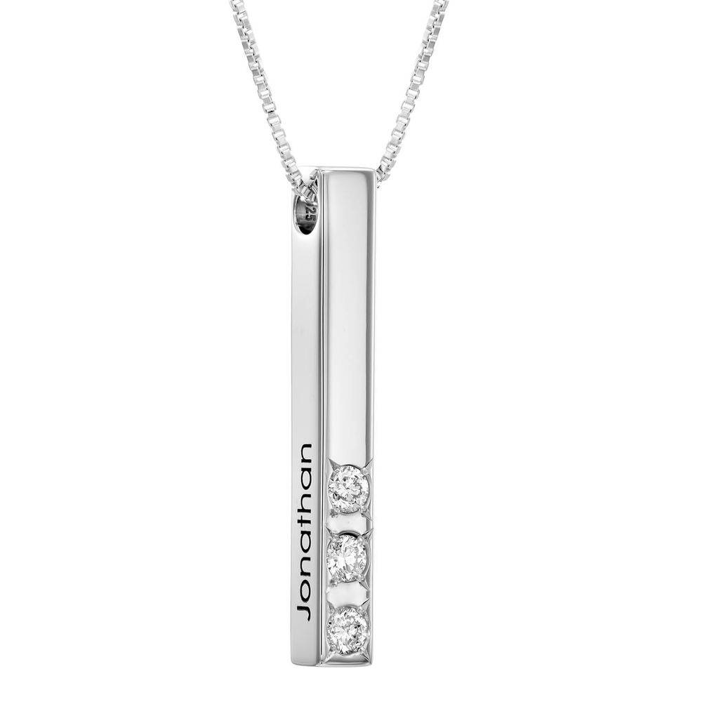 "Totem" collar de barra vertical 3D en Plata de Ley con 1 a 3 Diamantes-1 foto de producto
