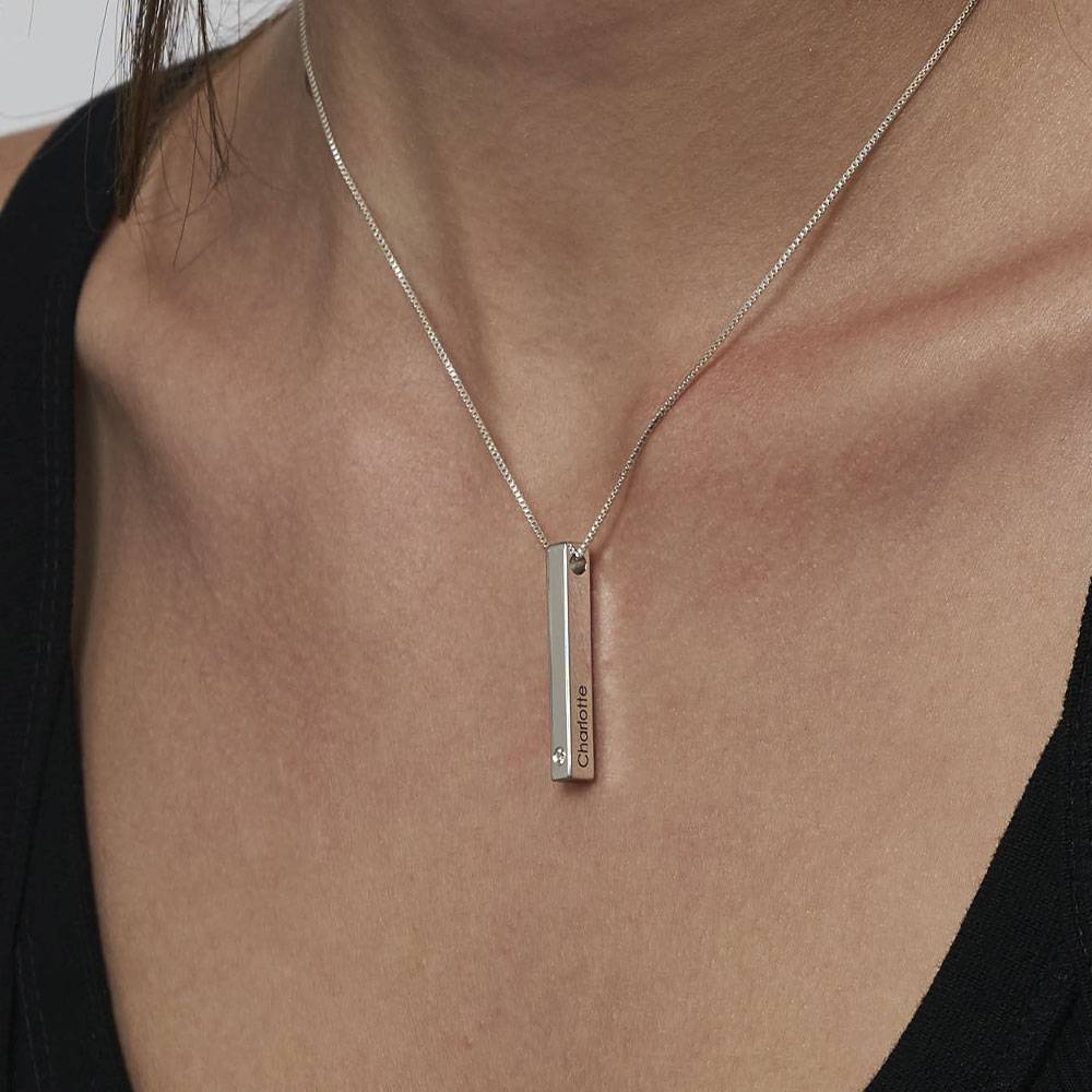 Totem 3D Bar Necklace with Diamond in Sterling Silver-3 product photo