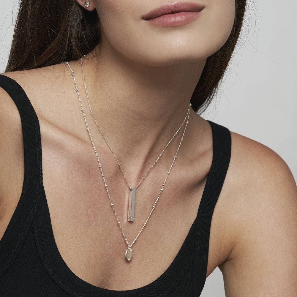 Totem 3D Bar Necklace in Sterling Silver with Diamond-1 product photo