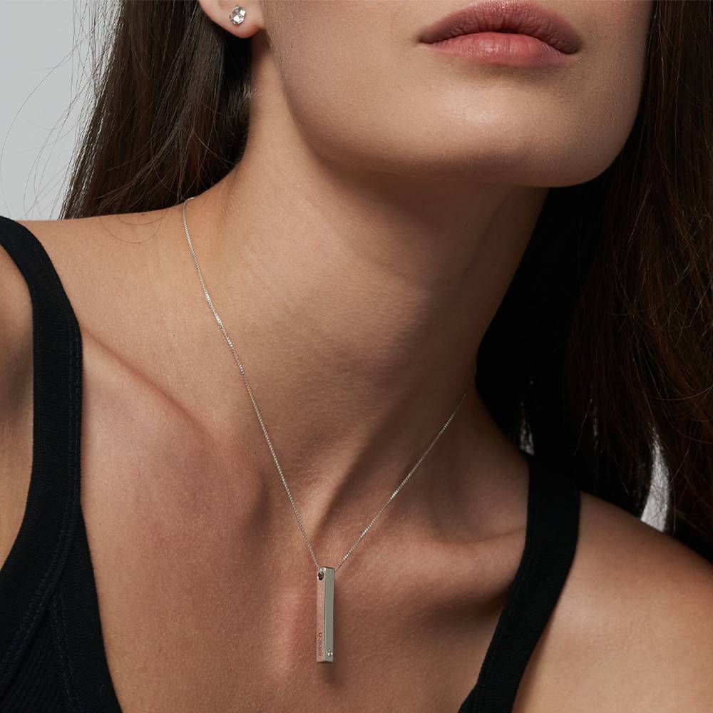 Totem 3D Bar Necklace with Diamond in Sterling Silver-6 product photo