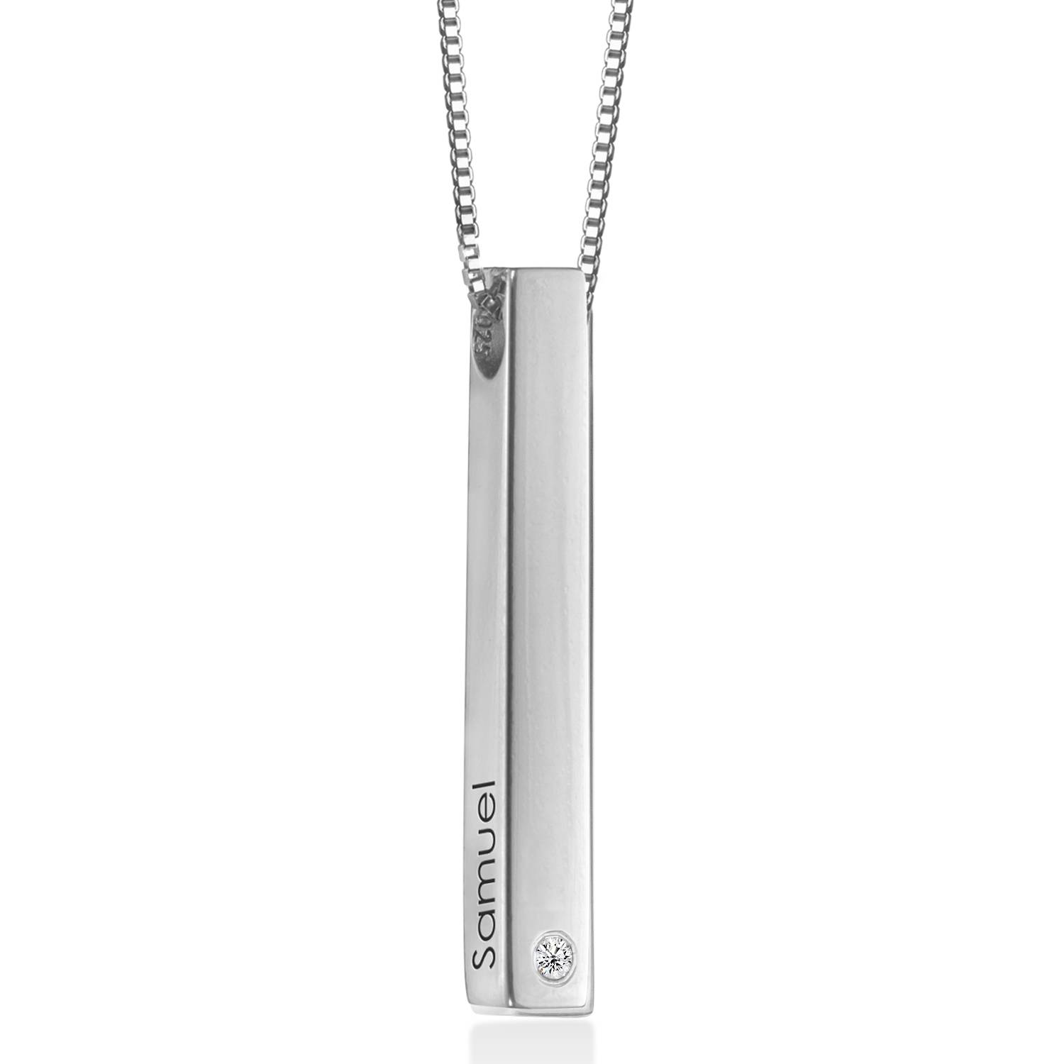 Totem 3D Bar Necklace with Diamond in Sterling Silver-5 product photo
