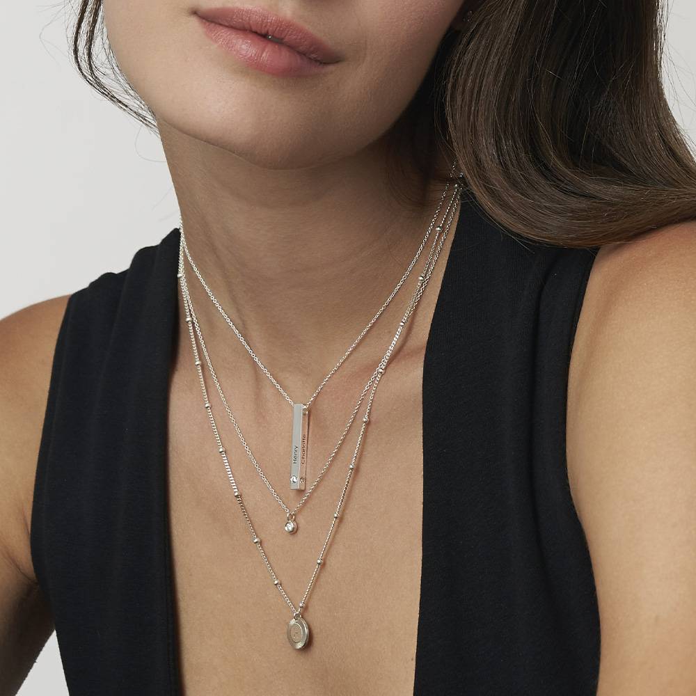 Vertical 3d Bar Necklace in Sterling Silver with  Diamonds-2 product photo