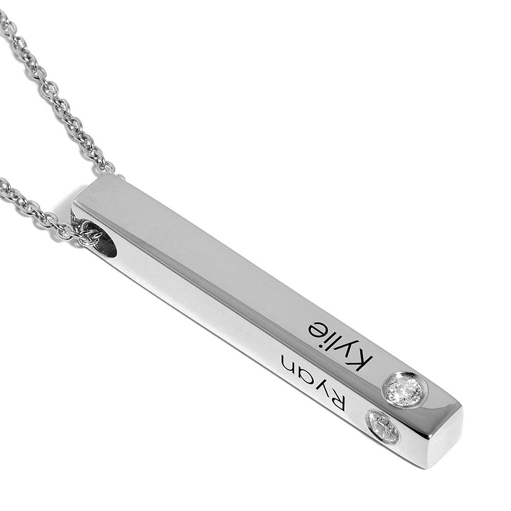 Gepersonaliseerde verticale 3D bar-ketting met diamanten in sterling zilver-3 Productfoto