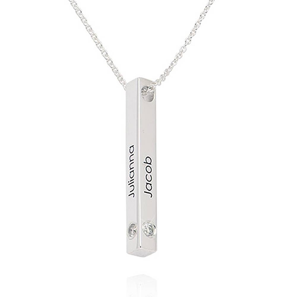 Vertical 3d Bar Necklace with Diamonds in Sterling Silver product photo