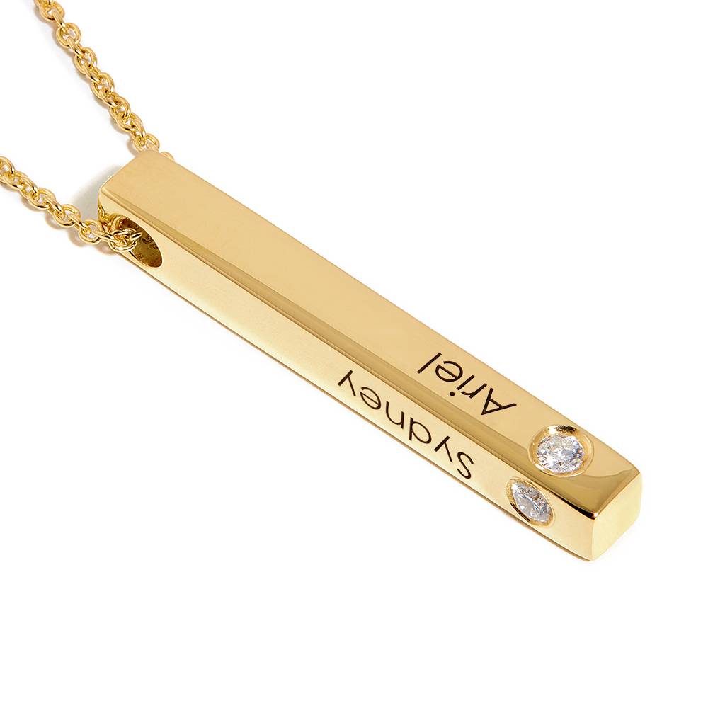 Vertical 3d Bar Necklace with Diamonds in 18k Gold Vermeil-4 product photo
