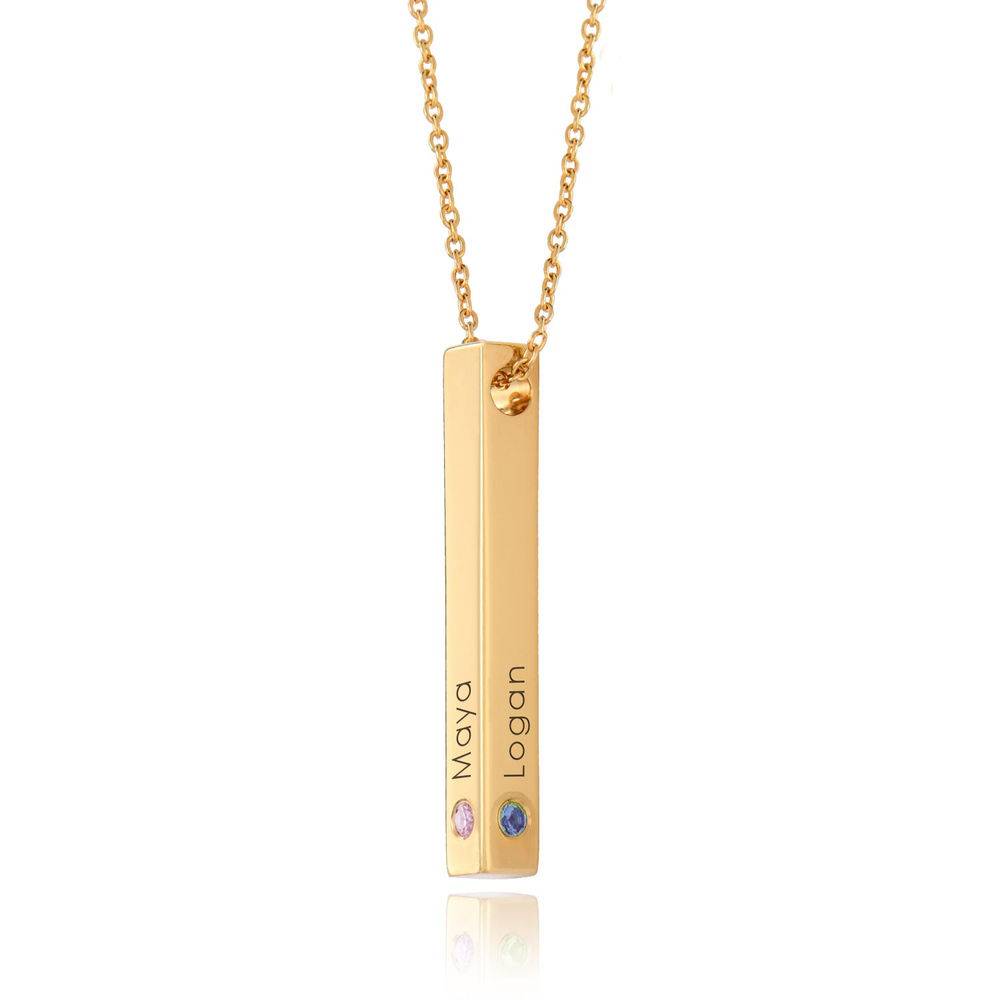 "Totem" collar de barra vertical 3D chapado en oro 18K con piedras de nacimiento foto de producto