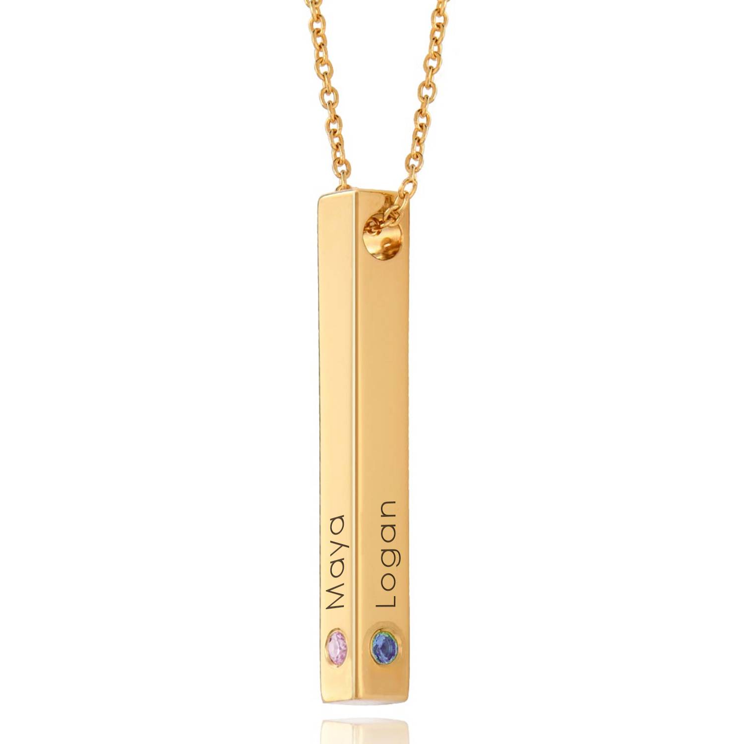 Totem 3D Bar Necklace with Birthstones in 18ct Gold Plating-4 product photo