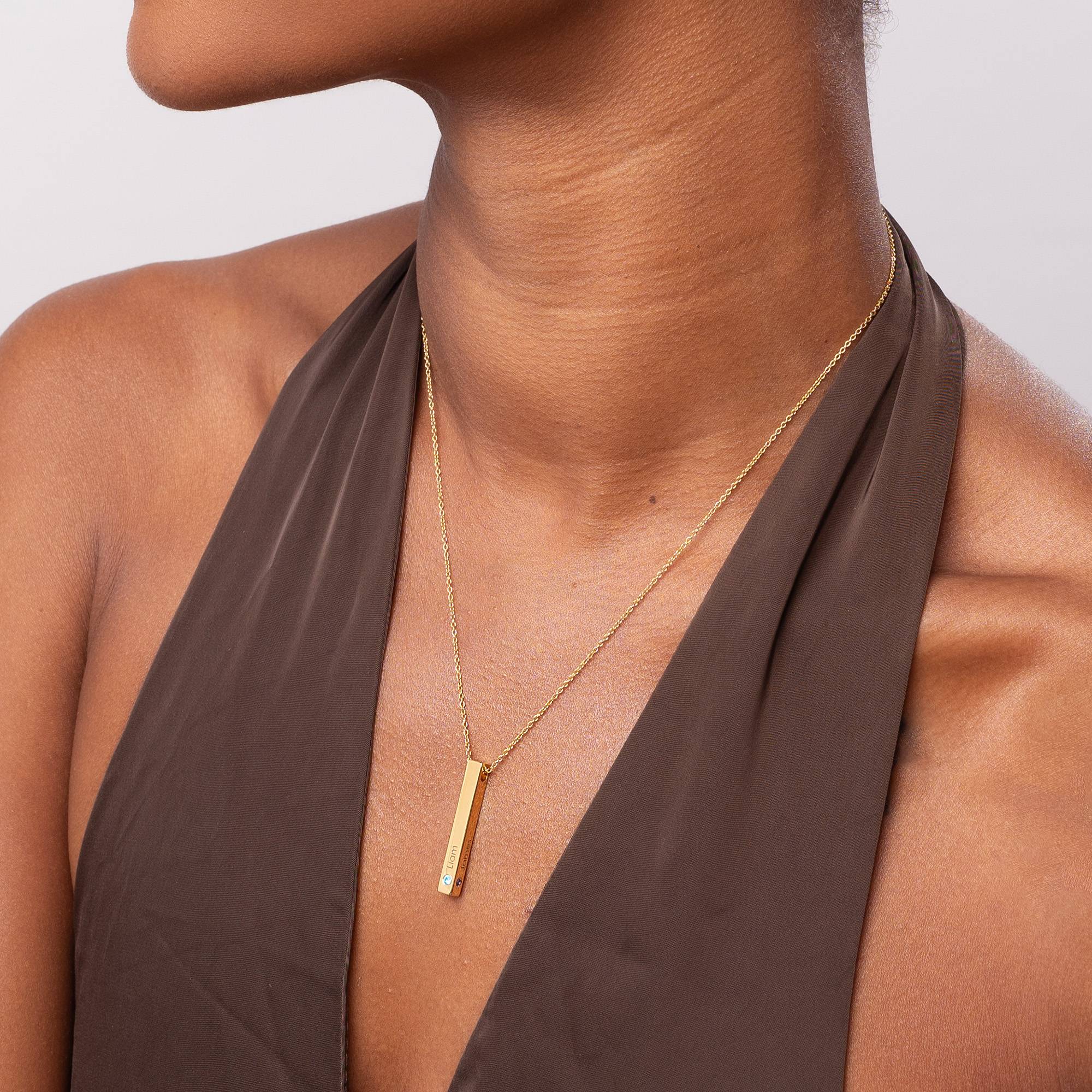 "Totem" collar de barra vertical 3D en oro vermeil 18K con piedras de nacimiento-4 foto de producto