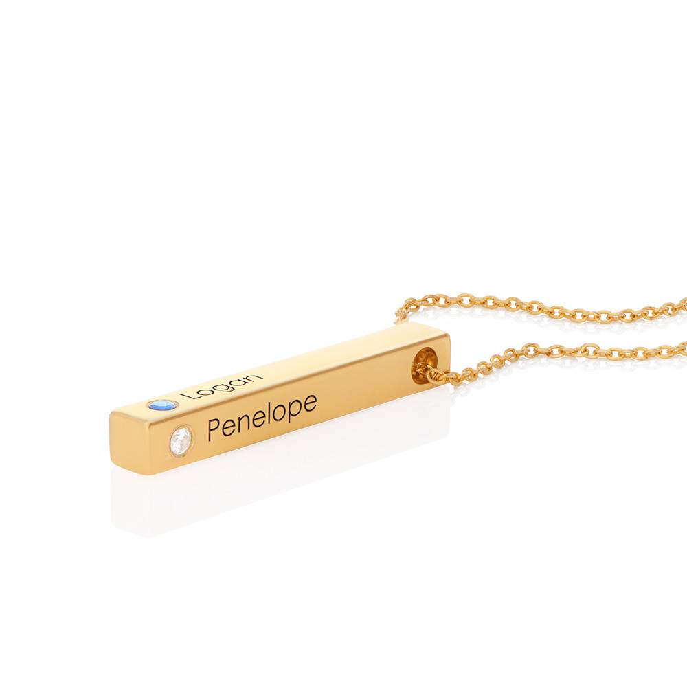 "Totem" collar de barra vertical 3D en oro vermeil 18K con piedras de nacimiento-2 foto de producto
