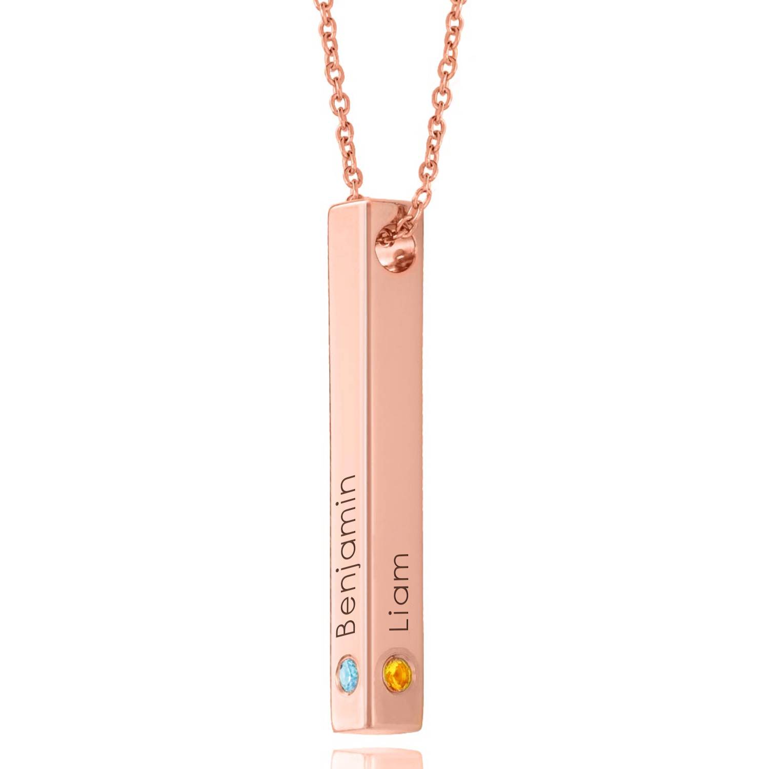"Totem" collar de barra vertical 3D chapado en oro rosa 18K con piedras de nacimiento-2 foto de producto