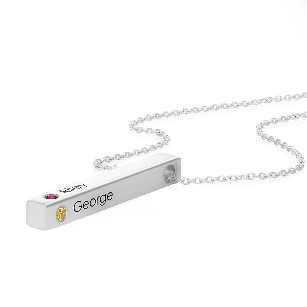 "Totem" collar de barra vertical 3D en plata con piedras de nacimiento-1 foto de producto