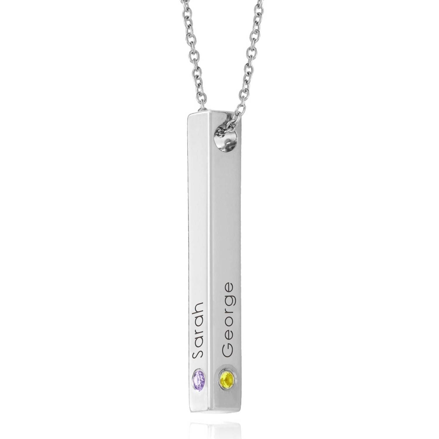 "Totem" collar de barra vertical 3D en plata con piedras de nacimiento-6 foto de producto
