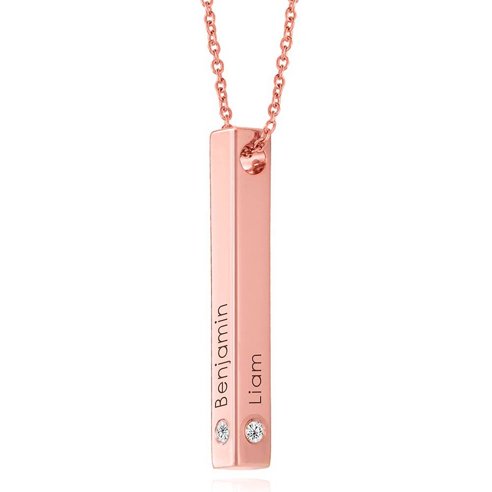 Totem 3D Bar Ketting met Diamanten in Roségoud Vermeil