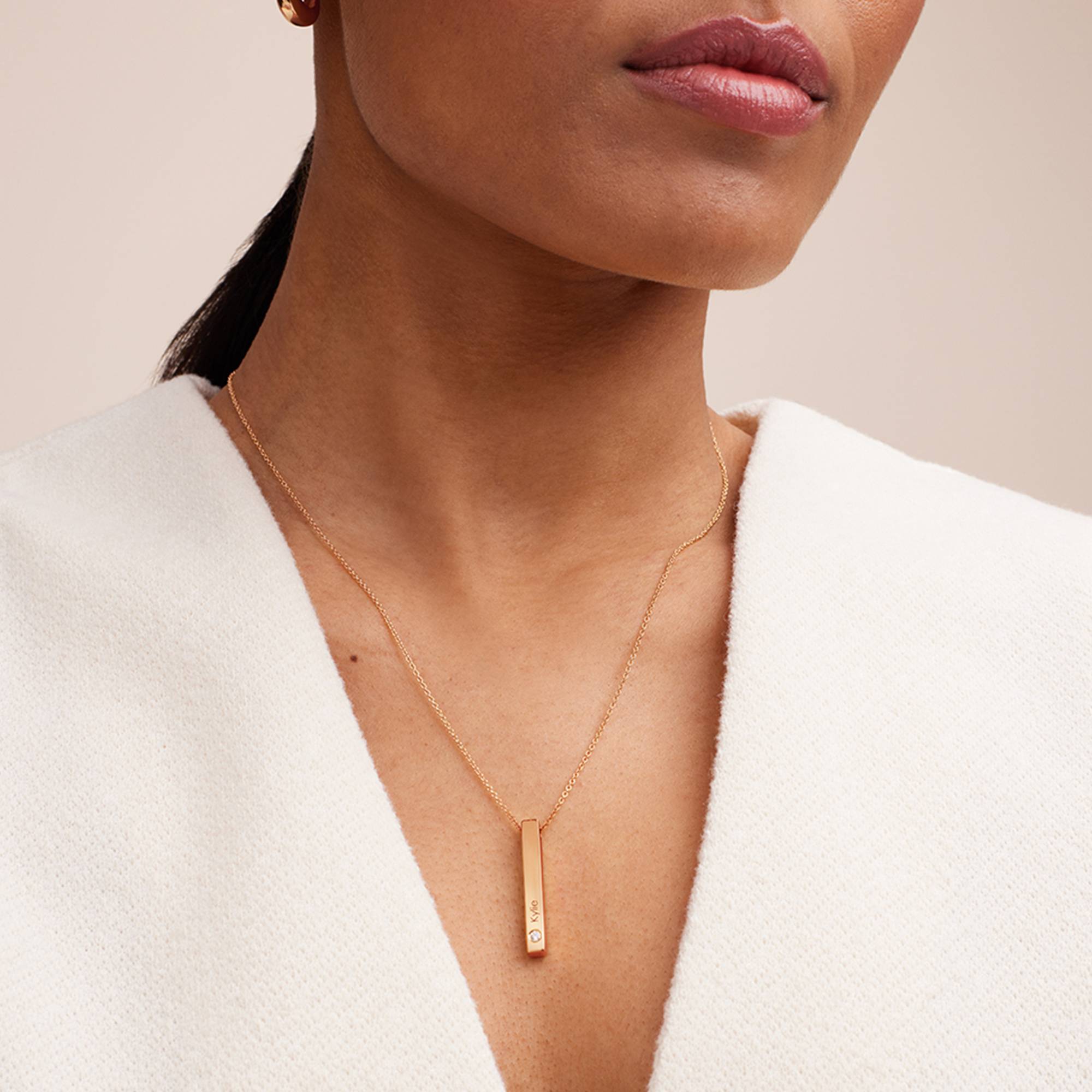 Vertical 3d Bar Necklace with Diamonds in 18k Rose Gold Vermeil-2 product photo
