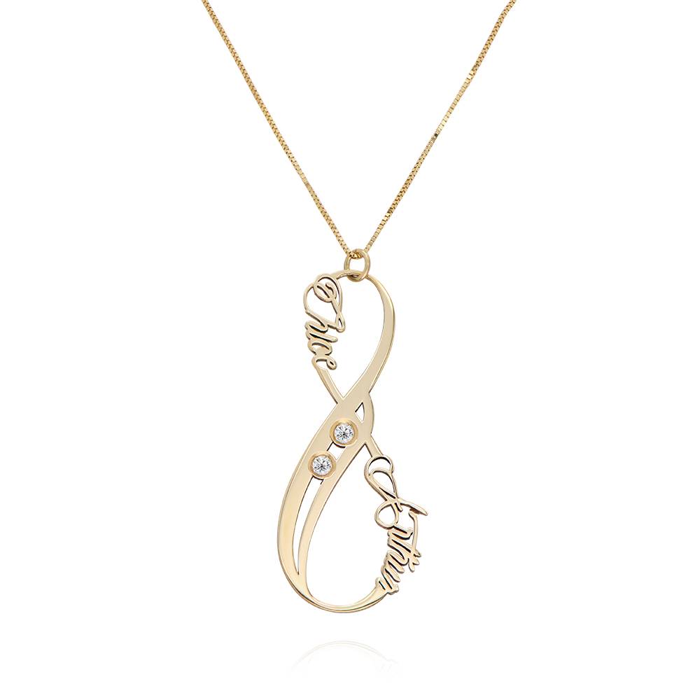 Vertical Infinity Name Necklace 14k Yellow Gold with Birthstones-4 product photo