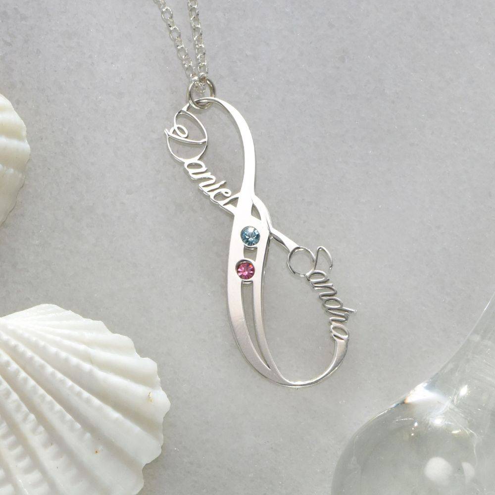 Vertical Infinity Name Necklace with Birthstones in Sterling Silver-1 product photo